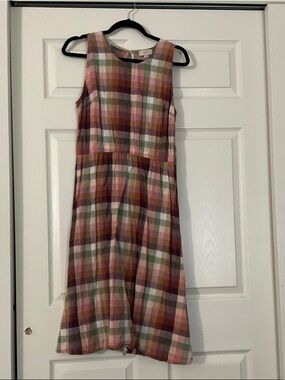 LOFT Plaid Sleeveless Shift in Pink, Green & Brown